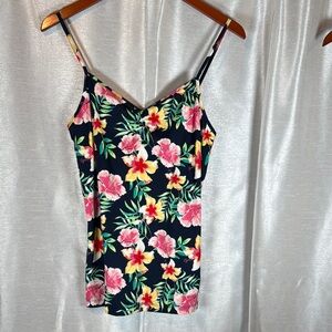 NO BOUNDARIES Floral Print Cami Tank Top Women XL 15 17 Navy Blue Tropical